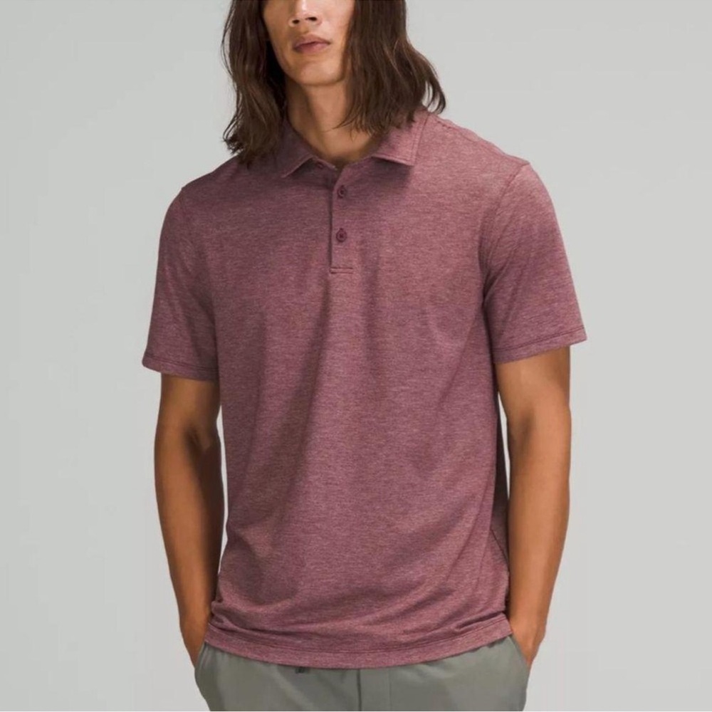 lululemon Men's Evolution Golf Polo Short Sleeve Shirt Heathered Burgundy - Picture 1 of 5